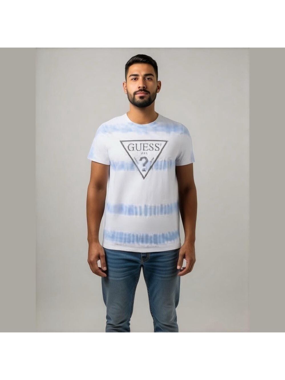 Guess heritage sky blue white 3m tie dye reflective logo tee organic cotton sz s